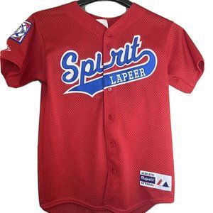 Majestic Baseball Jersey Youth Large Red Lapeer Michigan Vintage Made In The USA